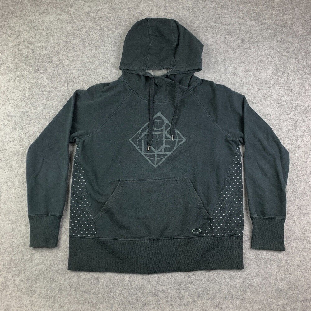 Oakley Hoodie Womens XL Black Logo Reflective Faded Pullover Sweatshirt